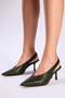 Women's Thin Heeled Pointed Toe Sling Back Shoes Knitted Textured Faux Leather Daily Comfortable Modern Stylish - 3