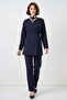Women's V-Neck Side Tie Navy Blue Two-Piece Set