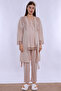 Adjustable Waist Elasticated Maternity Pajama Set with Dressing Gown Effortt - Beige - 3