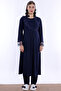 Cotton Dressing Gown Maternity Nursing Pajama Set with Adjustable Waist Elastic Effortt - Navy Blue - 3