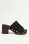 Women's Black Suede Wooden Sole Platform Heeled Slippers - 2
