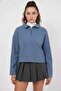 Women's Zippered Collar Cotton Indigo Sweatshirt - 3