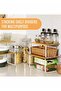 Cabinet Organizer Shelf Set of 2 Kitchen Counter Shelves Kitchen Storage Spice Rack Stackable Expandable Metal and Engineered Wood White and Beige - 7