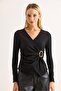 Women's side buckle blouse black