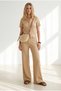 Women's Beige Top Shirt Bottom Pants Wrinkled Suit Tkm-19000509 - 2