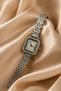 Chiros Women's Silver Steel Watch Square Case Stone Detailed White Dial Roman Numeral Vintage Luxury Elegant Women's Wristwatch - 2