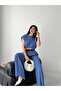 Women's Drawstring Crop Blouse and High Waist Palazzo Pants Two Piece Set