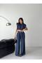 Women's Drawstring Crop Blouse and High Waist Palazzo Pants Two Piece Set - 4