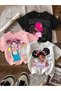 Printed Black - White - Pink 3-Piece Children's T-Shirt 100% Cotton Short Sleeve Knitted Crew Neck