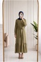 Azende Front Pleated Sleeve End Double Button Dress-Pa9882 Oil Green