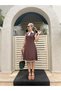 Women's Brown Color Polo Collar Striped Midi Length Modal Combed Cotton Dress - 4