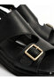 Genuine Leather Black Stylish and Comfortable Buckle Women's Sandals - 3