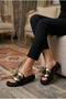 Whins Whus Women's Slippers with Flat Soles and Gold Buckle, Black Leather - 2