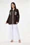 Women's Brown Italian 100% Linen Sequined Ring Stripe Oversize Linen Shirt Size 40 - 46 - 6