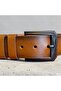 Premium 100% Genuine Buffalo Leather 4 cm Thick Men's Belt - Tan Brown Classic Sports Belt with Black Buckle - 3