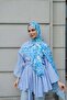 Botanical Pattern Cotton Shawl-Blue - 4