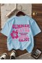 Printed Black - White - Baby Blue 3-Piece Children's T-Shirt 100% Cotton Short Sleeve Knitted Crew Neck - 5