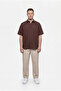 Men's Short Sleeve Oversize Linen Shirt Brown - 6