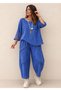 Women's Linen Cotton Fabric Mesh Pocket Trukavar Sleeve Blouse and Mesh Detailed Tasseled Trousers 2-Piece Combination with Surprise Bracelet Gift