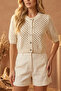 Women's Bohemian Patterned Short Sleeve Buttoned Crop Knitwear Cardigan - 3