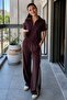 Zipper Collar Stripe Detailed Double Suit Loose Cut Wide Leg Women's Suit My3535 - 4