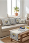 Majolika Lemon Flower Pattern Navy Blue Beige Gray 4 Throw Pillow Covers 1 Runner 5-Piece Set Throw Pillow Cover Set. Table Set Double-Sided Throw Pillow Cover Digital Printing
