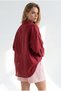 Women's Burgundy Pocket Detailed Wide Sleeve Washed Linen Shirt Gml-19001353 - 6