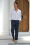 Navy Blue Men's Linen-Look Elastic Waist Lace-Up Comfortable Fit Trousers - 4