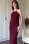 Halter Neck, Back Detailed, Slit, Draped Burgundy Dress - 3
