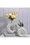 FASHION HOME Donut Hollow Ceramic Vases Set of 2 for Home Decor Boho Style for Living Room Kitchen Mantle Bedroom Dining Table Office Farmhouse Decorative Design - 3