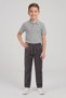 Boy's Gray Short Sleeve Polo Collar T-Shirt Smoked Ribbed Waist Canvas School Pants Bottom Top School Outfit