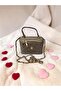 Khaki Faux Leather Diamond Patterned Mini Gold Buckle Chain Strap and Short Handle Bag