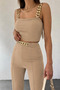 New Season Women's Chain Strap Crop Imported Crepe Blouse and Trousers Two-Piece Set - 2