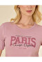 Women's Pink Paris Graphic Print Rib T-Shirt - 4