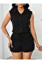 Women's Sleeveless Collared Front Buttoned Dubai Blouse and Lace-Up Short Shorts Two-Piece Set