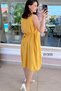 Button Detail Waist Tie Linen Dress 6Y305 - 3
