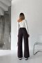 Belted Striped Brown Stone Washed Palazzo Jeans/Denim Pants - 4