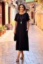 Black Short Sleeve Cotton Combed Dress - 2