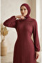 Ruffle Detailed Elastic Sleeves Hijab Dress 0560-03 Claret Red - 3
