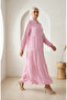 Aerobin Fabric Buttoned Layered Hijab Dress 4124-04 Pink - 2