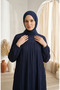 Ruffle Detailed Elastic Sleeves Hijab Dress 0560-05 Navy Blue - 3
