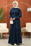 Dark Blue Waist-Tie Shirt and Single Denim Pants Set - 3