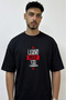 Legend Red Grunge Design Printed Oversize Black T-Shirt
