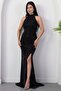 Halter Neckline Stoned Slit Dress Drp1013 - 6