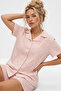 White Salmon Leopard Print Shirt Collar Buttoned Knitted Shorts Pajama Set 8055