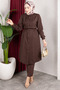 New Season Ribbed Detailed Belted Hijab Suit - Brown - 7