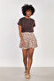 Women's Floral Patterned Viscose Short Skirt - Brown - 3