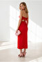 Women's Red Halter Neck Deep Backless Maxi Dress Elb-19002681
