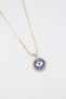 Vip Gold Dark Blue Round Evil Eye Detailed Basic Anti-Tarnish Steel Necklace 50 cm