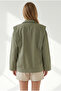 Women's Khaki Pocket Shoulder Detailed Oversize Zippered Gabardine Jacket Ckt-19000536 - 6